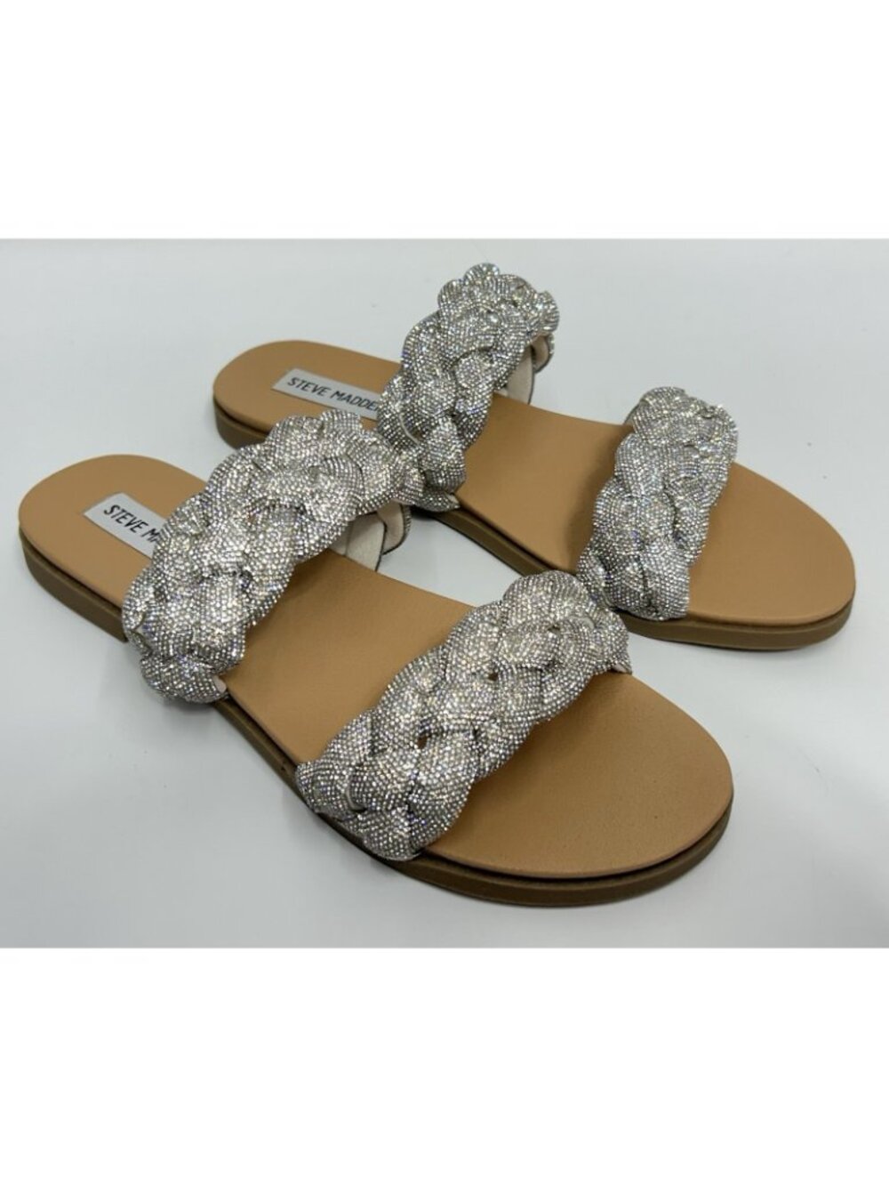 Steve Madden Slide Sandals Braided Rhinestone Silver Bling Women 9.5 MINT W/box - Picture 6 of 14